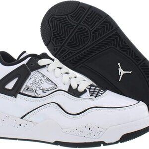 Nike Jordan 4 Retro Pre School Kids Shoe, White/Black Size 12C